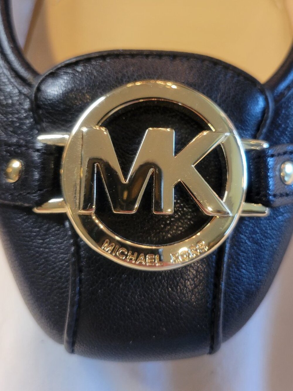 Michael Kors Black Leather Ballet Flats Gold MK Logo Loafers 7M - Picture 12 of 12